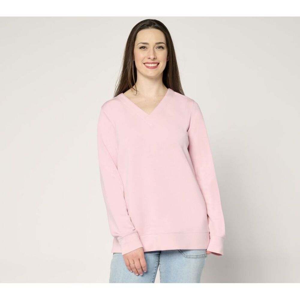 Gloria Vanderbilt Women's Top Sz M ScubaLuxe Sunset Hues V Neck Pink A683713